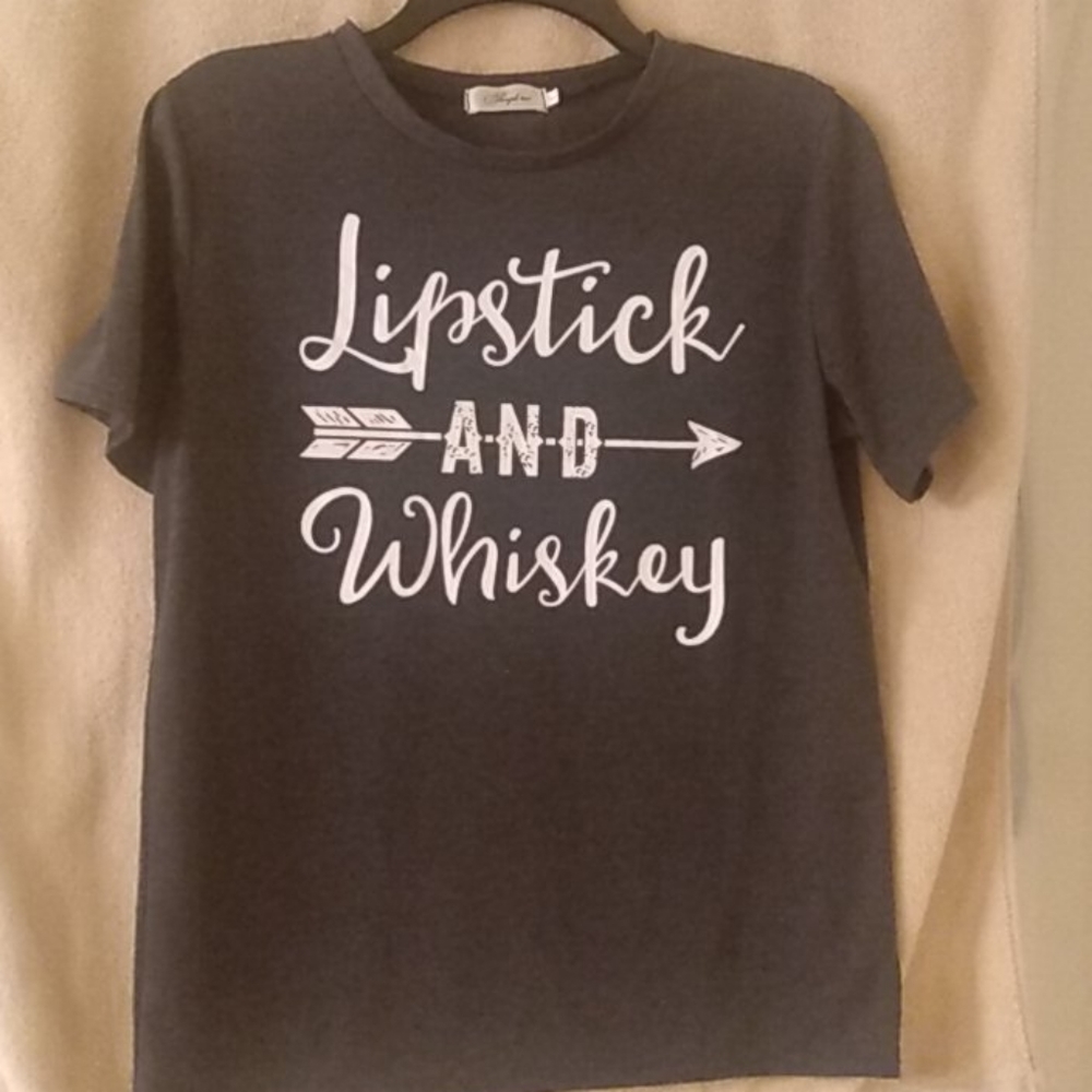 Never worn lipstick and whiskey tee